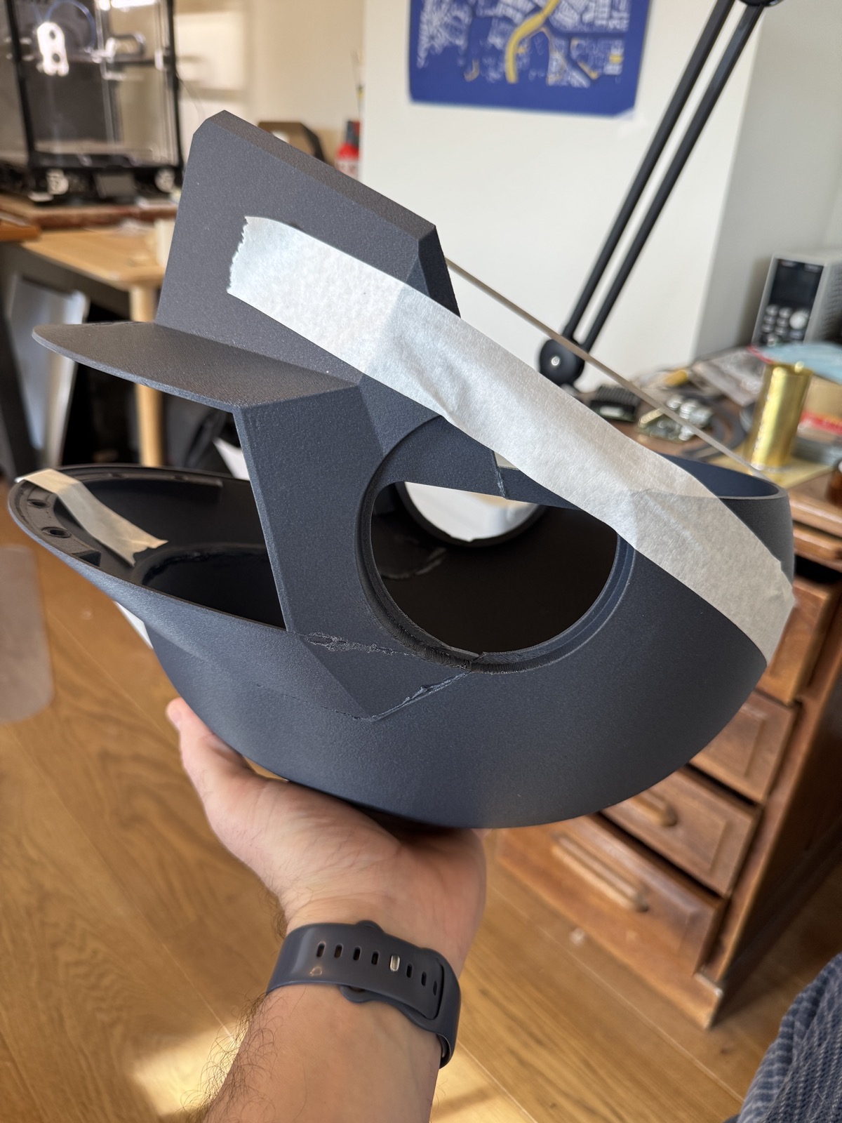 The full assembly taped up and curing