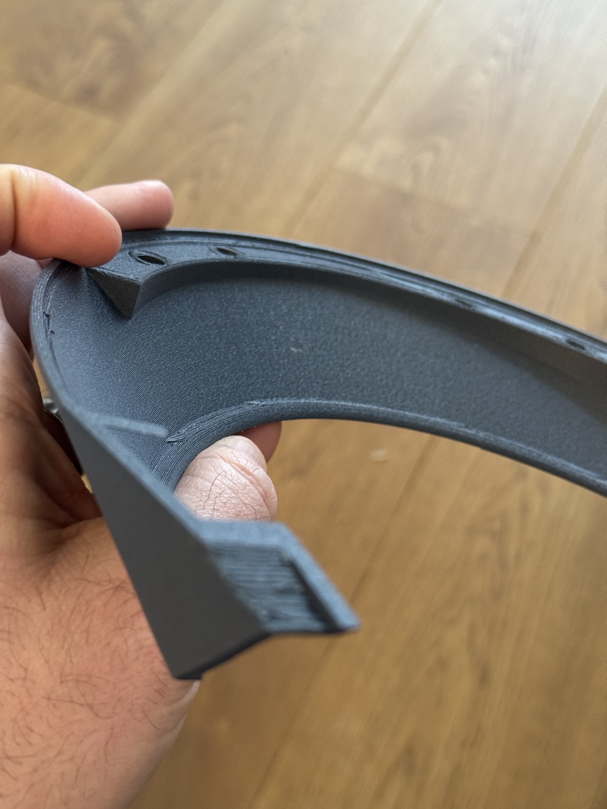 Underside of the visor frame, showing the printed layer structure