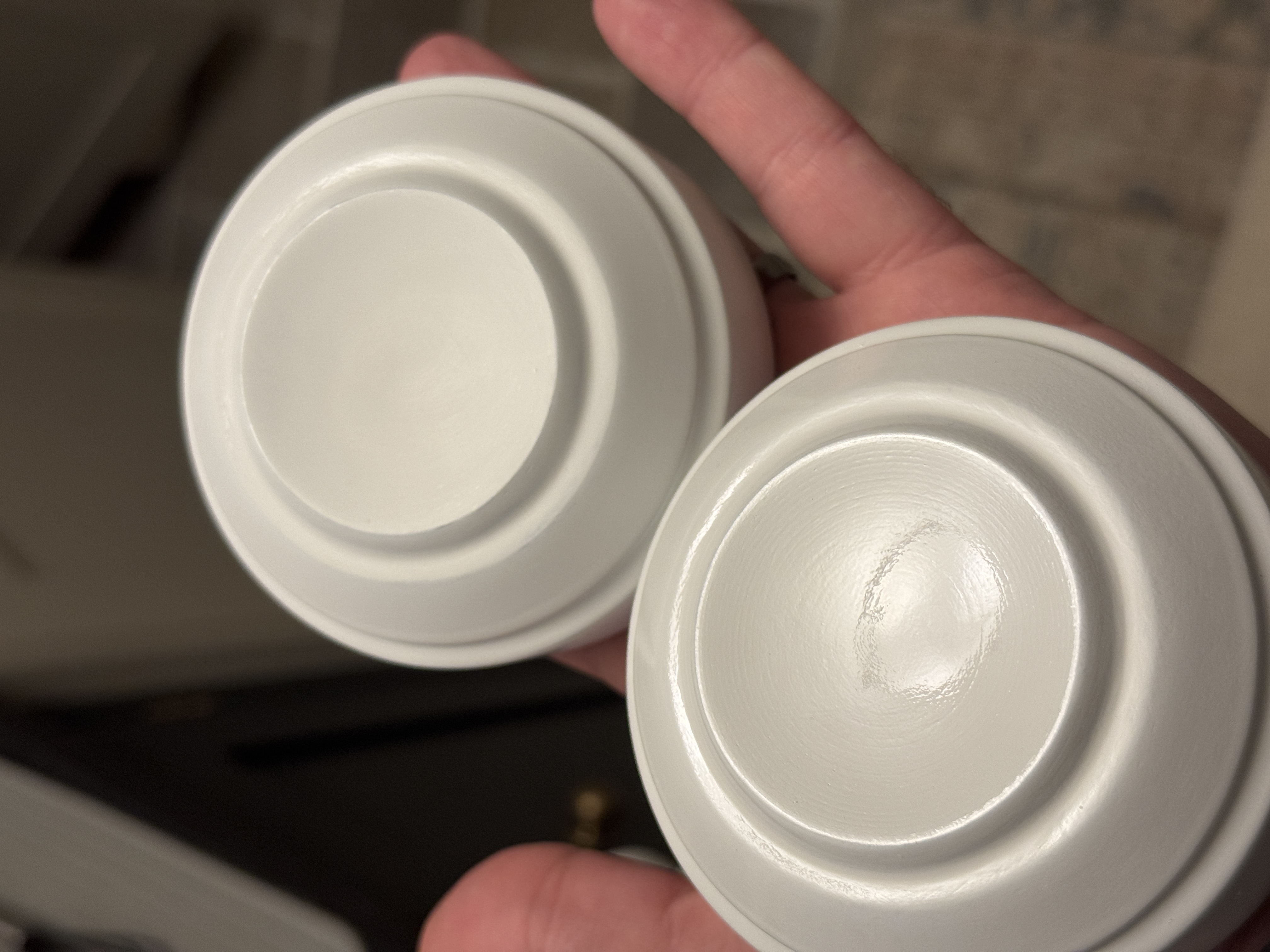 Ear pieces before and after sanding